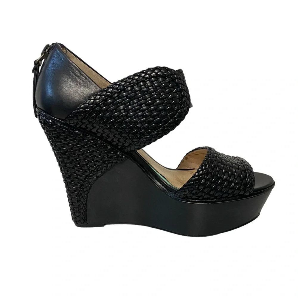 House of Harlow 1960 Eden Woven Detail Platform‎ Holiday Chic Wedge Heels Black - Picture 2 of 15